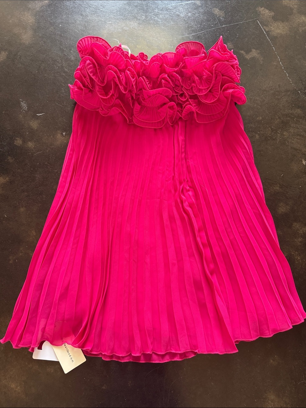 NWT COMMENSE Hot Pink Rosette Ruffle Pleated Strapless Mini Dress